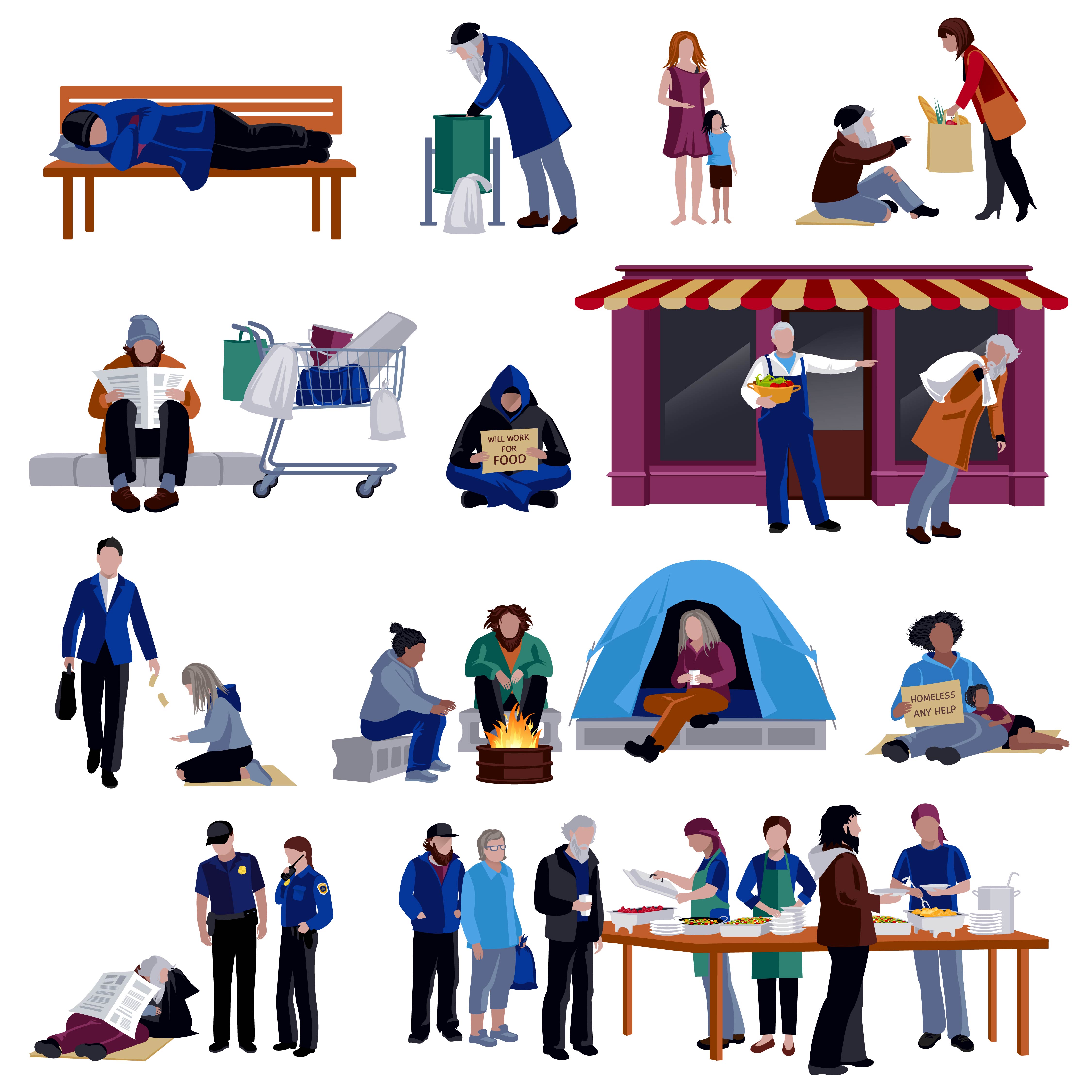 4500x4500 Homeless People Icons Set