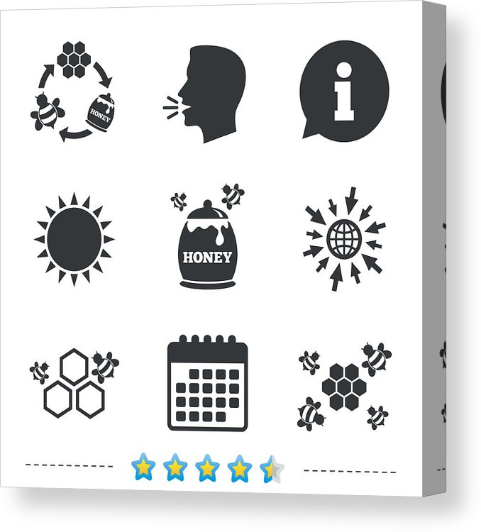 678x750 Honey Icon Honeycomb Cells With Bees Symbol Canvas Print