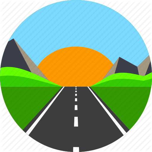512x512 Asphalt, Highway, Horizon, Mountain, Road, Sun, Way Icon