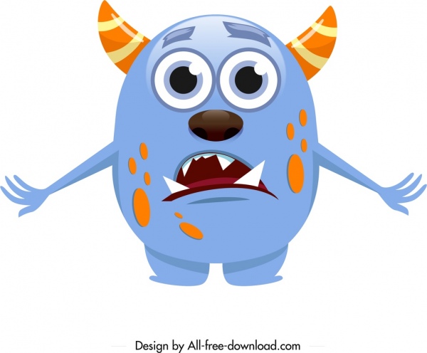 600x496 Monster Icon Cartoon Character Colorful Horny Sketch Free Vector