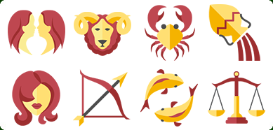 389x186 Flat Zodiac Icon Set