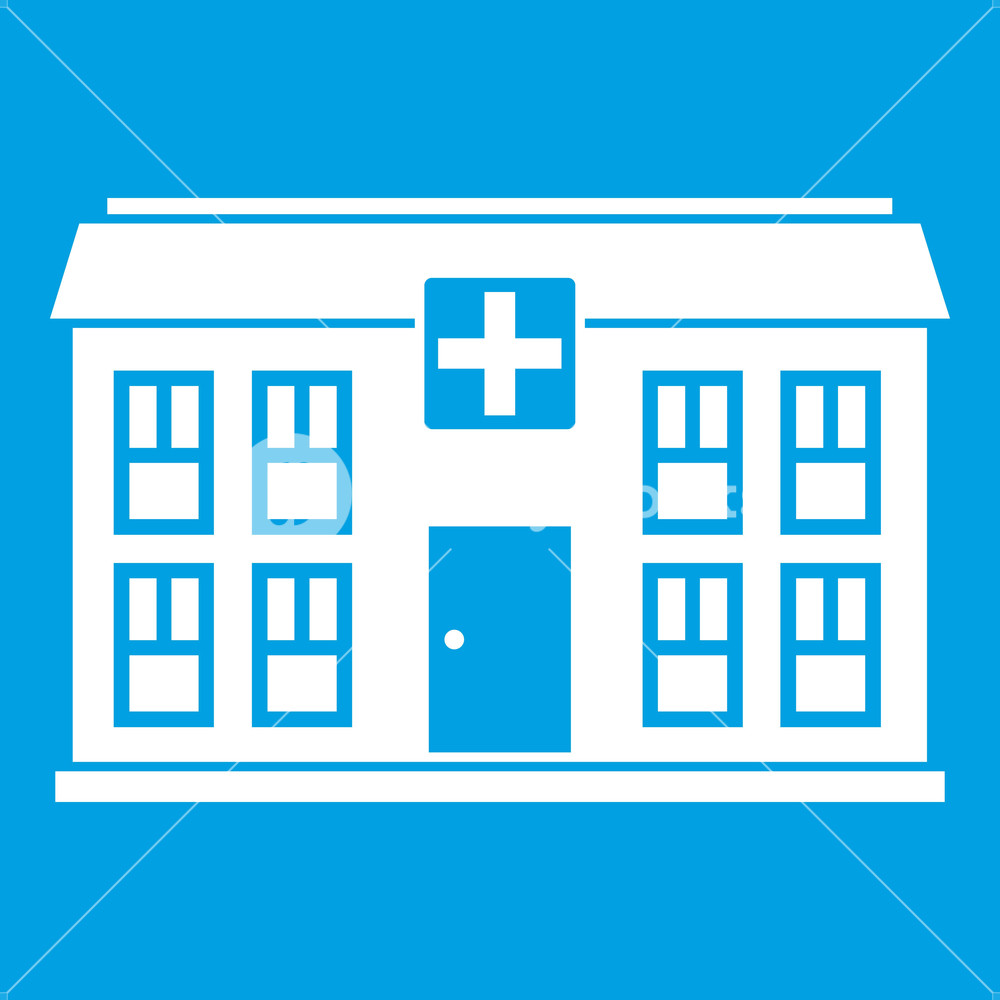 1000x1000 Hospital Icon White Isolated On Blue Background Illustration