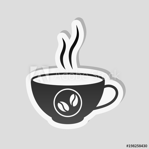 500x500 Cup Of Hot Coffee Icon Sticker Style With White Border And Simple
