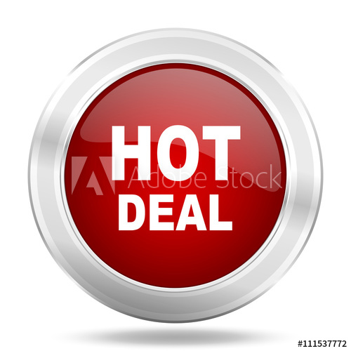 500x500 Hot Deal Icon, Red Round Glossy Metallic Button, Web And Mobile