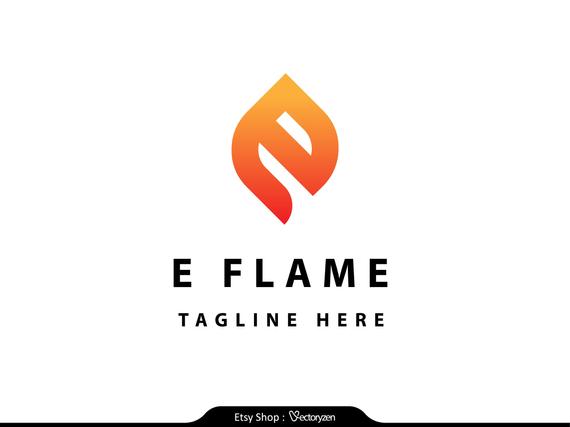 570x427 E Logo Flame Initial Icon Sign Symbol Fire Hot Burn Etsy