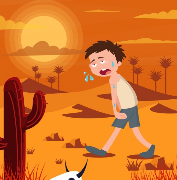 589x600 Hot Weather Background Tired Boy Desert Icons Decor Free Vector