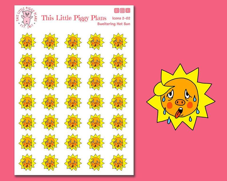 794x635 Sweltering Hot Sun Icons Summer Sun Weather Stickers Etsy