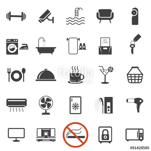 500x500 Hotel Accommodation Amenities Services Icons Set B Stock Image