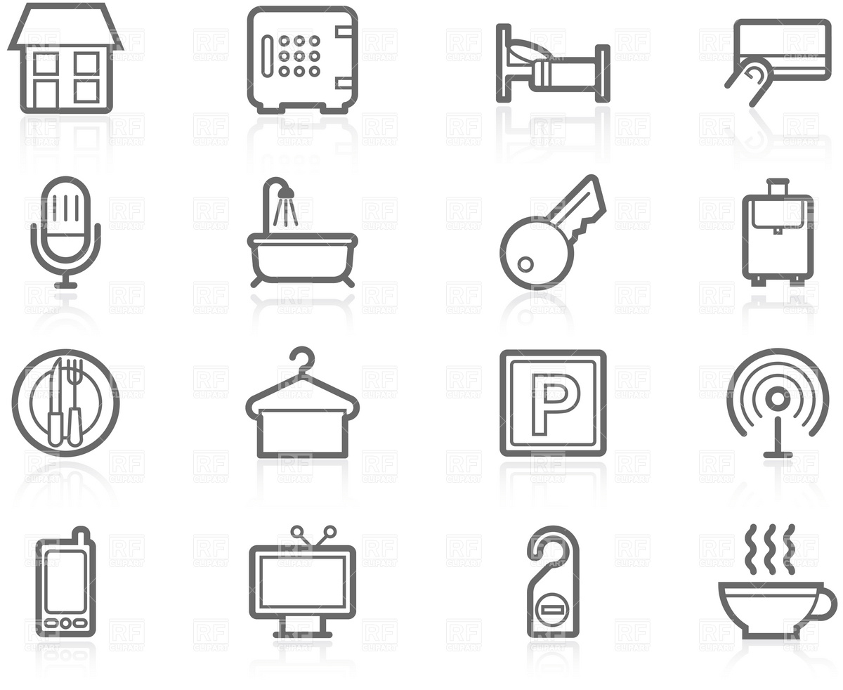 1200x982 Simple Hotel Accommodation Amenities Icons Vector Image