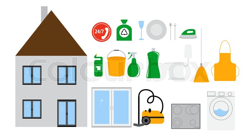 800x460 House Cleaning Tools Icon Set On Stock Vector Colourbox