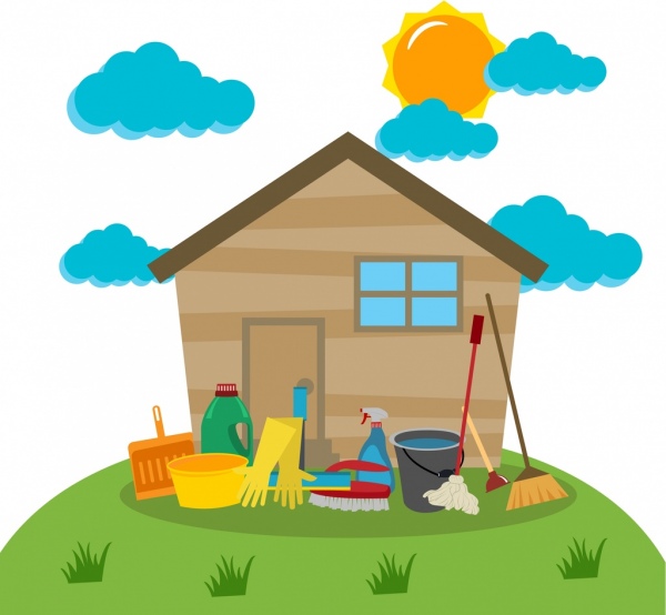 Cleaning Tools Design Elements Household Icons Colored Cartoon 600x554 Cleaning Tools Design Elements Household Icons Colored Cartoon