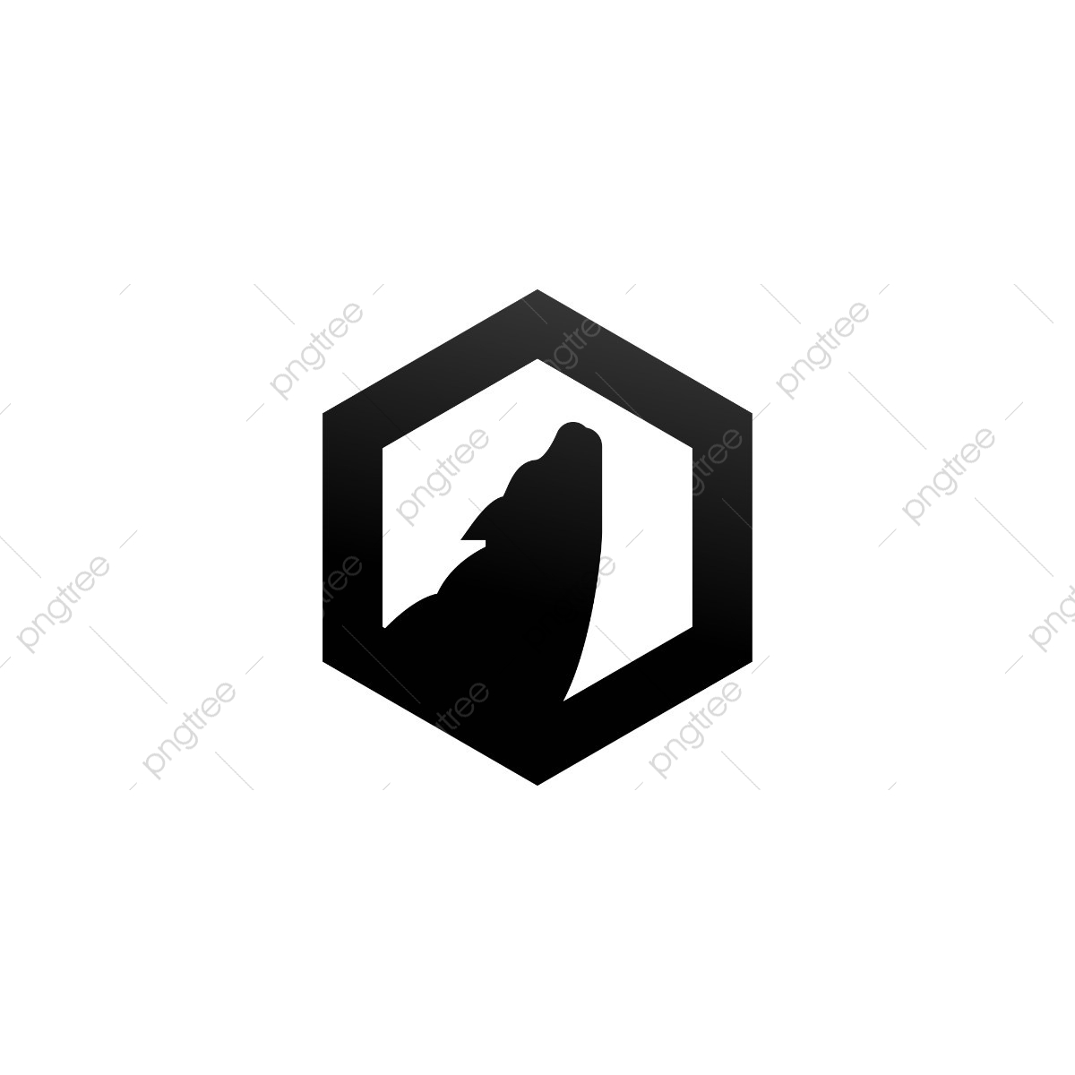 1200x1200 Silhouette Of Howling Wolf Inside Hexagon Shape Vector, Logotype