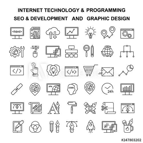 500x500 Internet Technology And Programming Linear Icons Set Html, Php