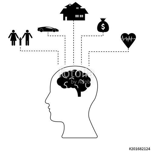 500x500 Human Head With Bran With Icons Of House, Car, Money, Family