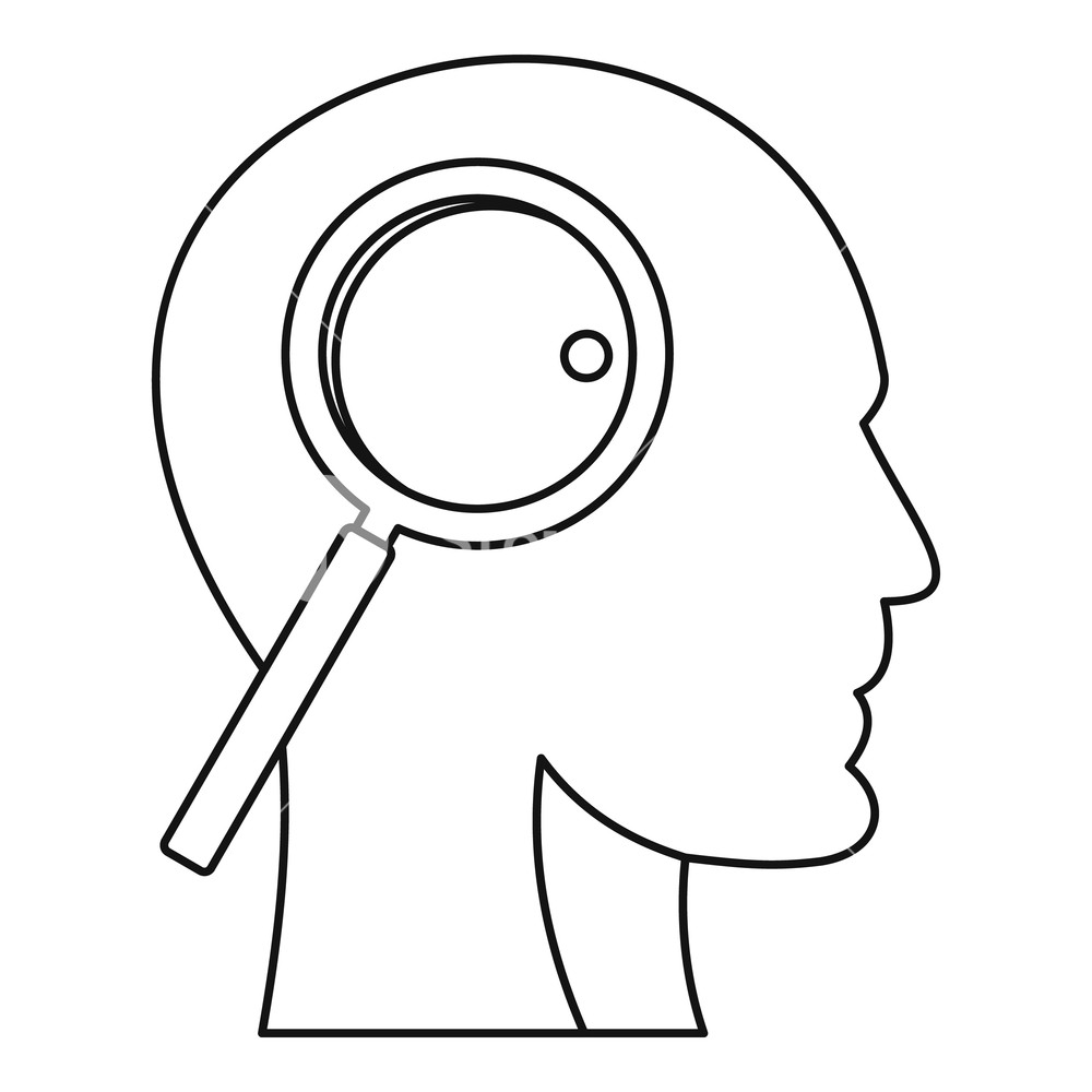 1000x1000 Magnifying Glass Inside Human Head Icon Outline Illustration