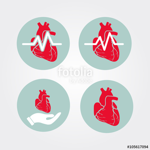 500x500 Human Heart Icon Set With Cardiogram And Human Hand Medical Icons