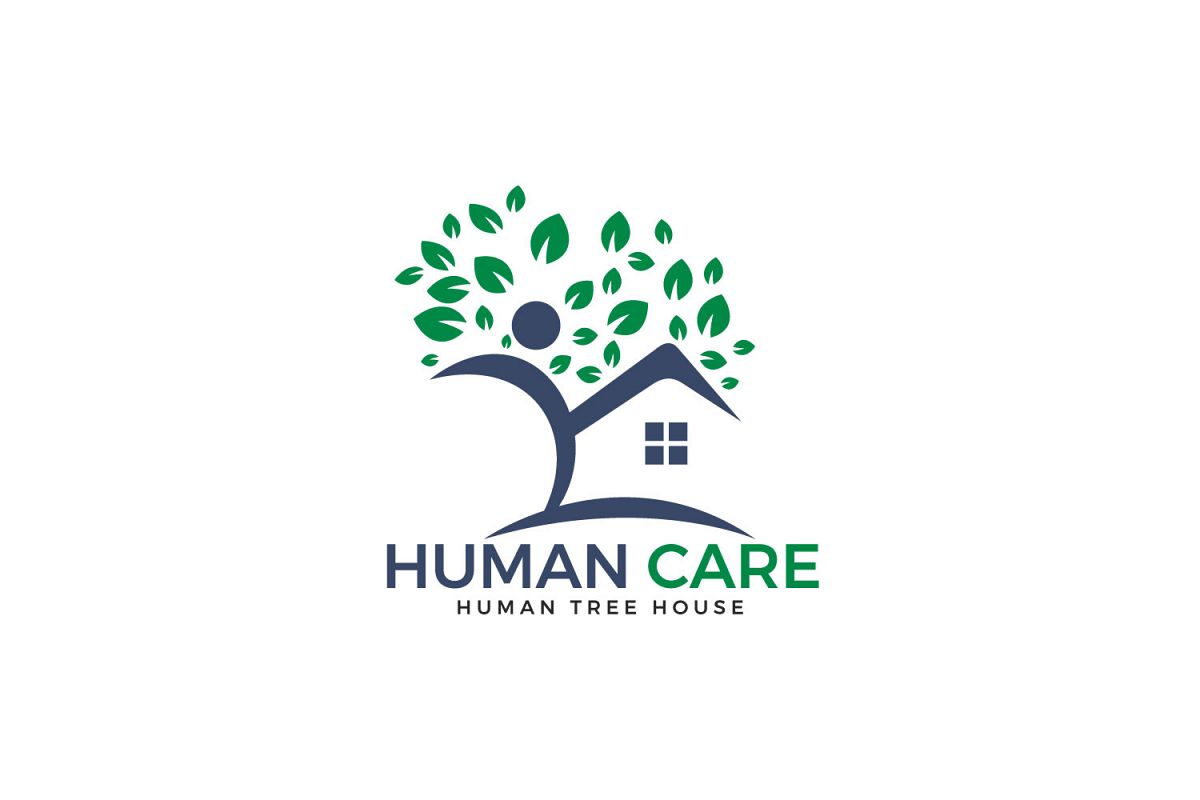 1200x800 Human Care Logo Design Tree House And Joyful Human Icon