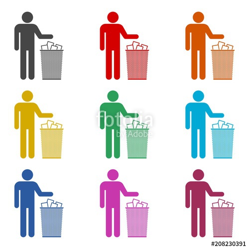 500x500 Human Silhouette Throwing Garbage Into A Trash Can Icon, Color