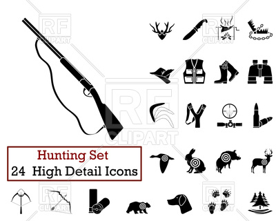 400x320 Set Of Hunting Icons In Black Color Vector Image Of Signs, Symbols