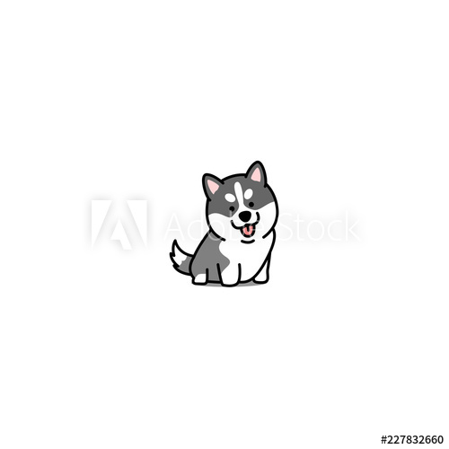 500x500 Cute Siberian Husky Puppy Cartoon Icon, Vector Illustration