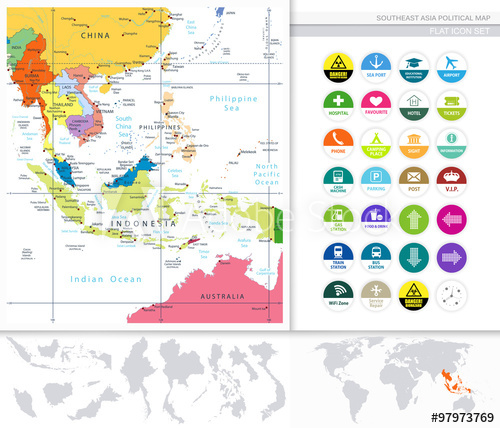 500x428 Southeast Asia Political Map And Flat Icon Set