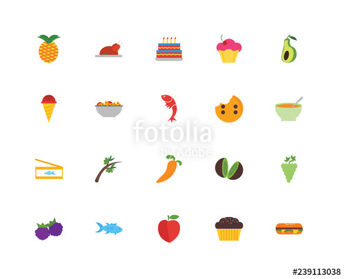 500x405 Set Of Icons Such As Sandwich, Muffin, Peach, Tuna, Raspberry