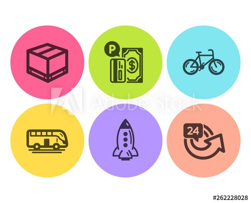 500x405 Bus Tour, Rocket And Bicycle Icons Simple Set Parking Payment