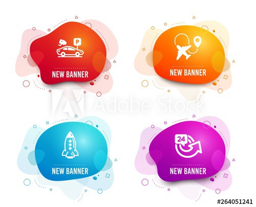 500x405 Liquid Badges Set Of Rocket, Parking Security And Airplane Icons