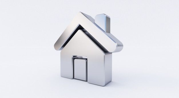 626x344 Rendering Of A Metallic Home Icon On A White Isolated