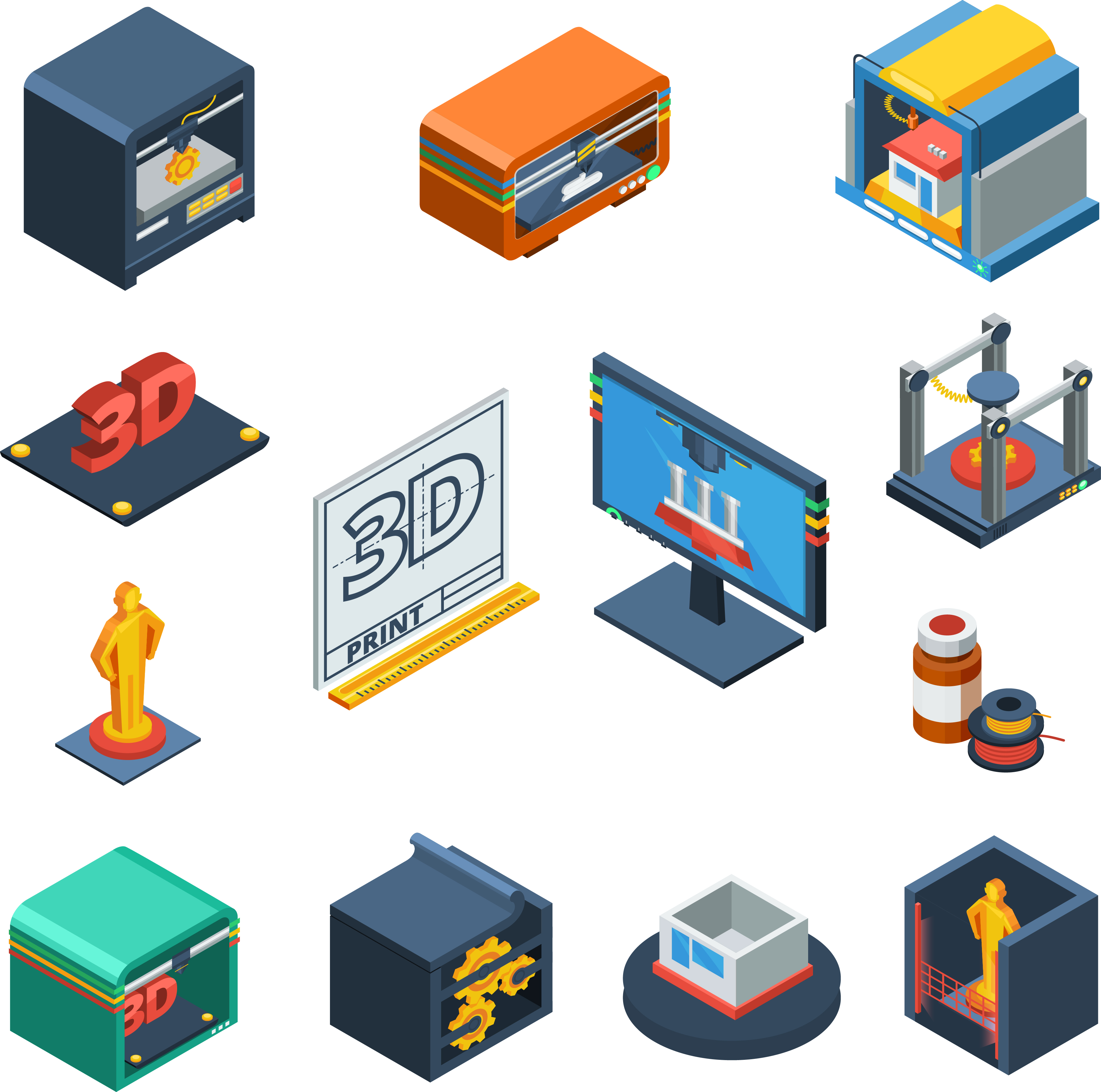 Printing Isometric Icons Collection 3624x3595 Printing Isometric Icons Collection