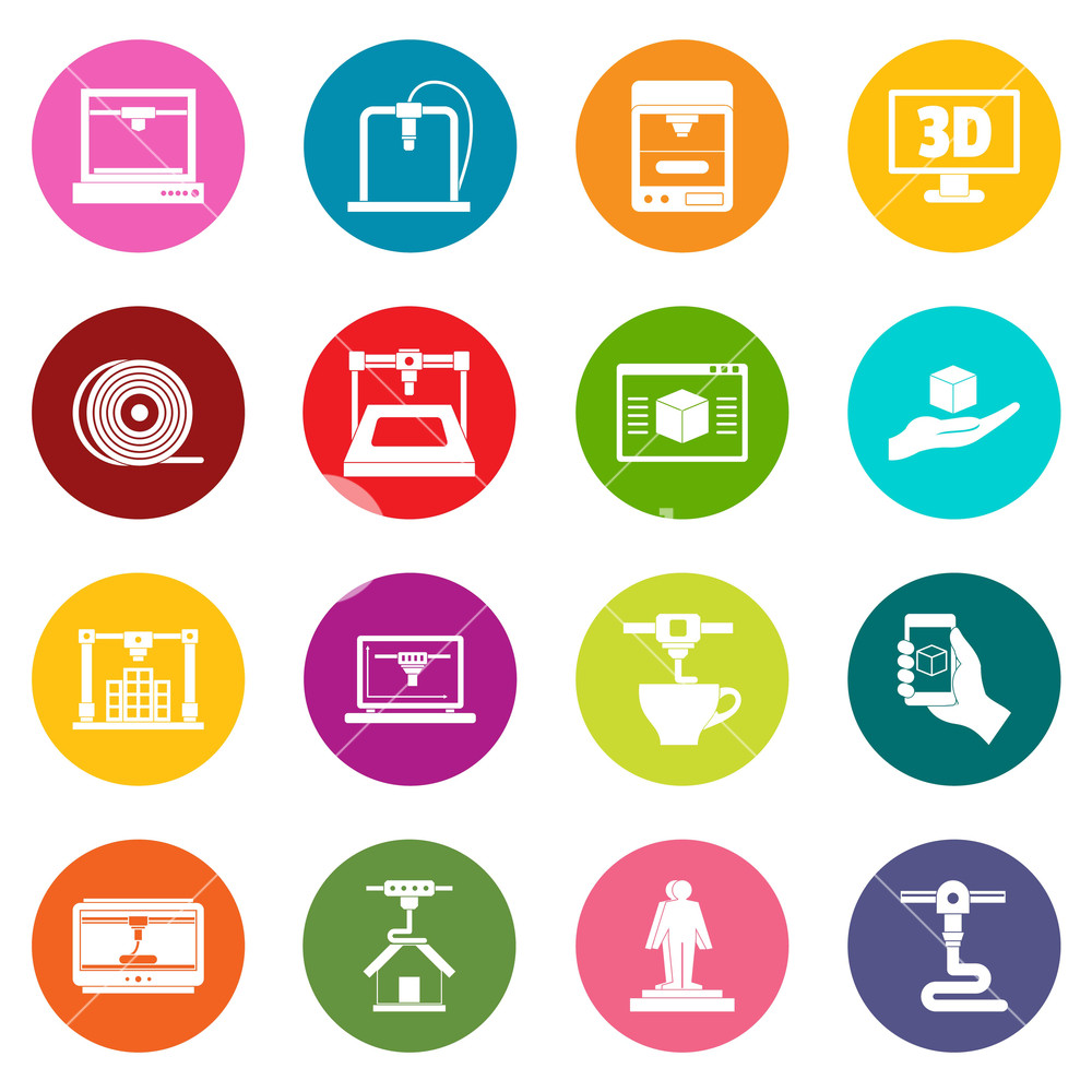 Printing Icons Many Colors Set Isolated On White For Digital 1000x1000 Printing Icons Many Colors Set Isolated On White For Digital