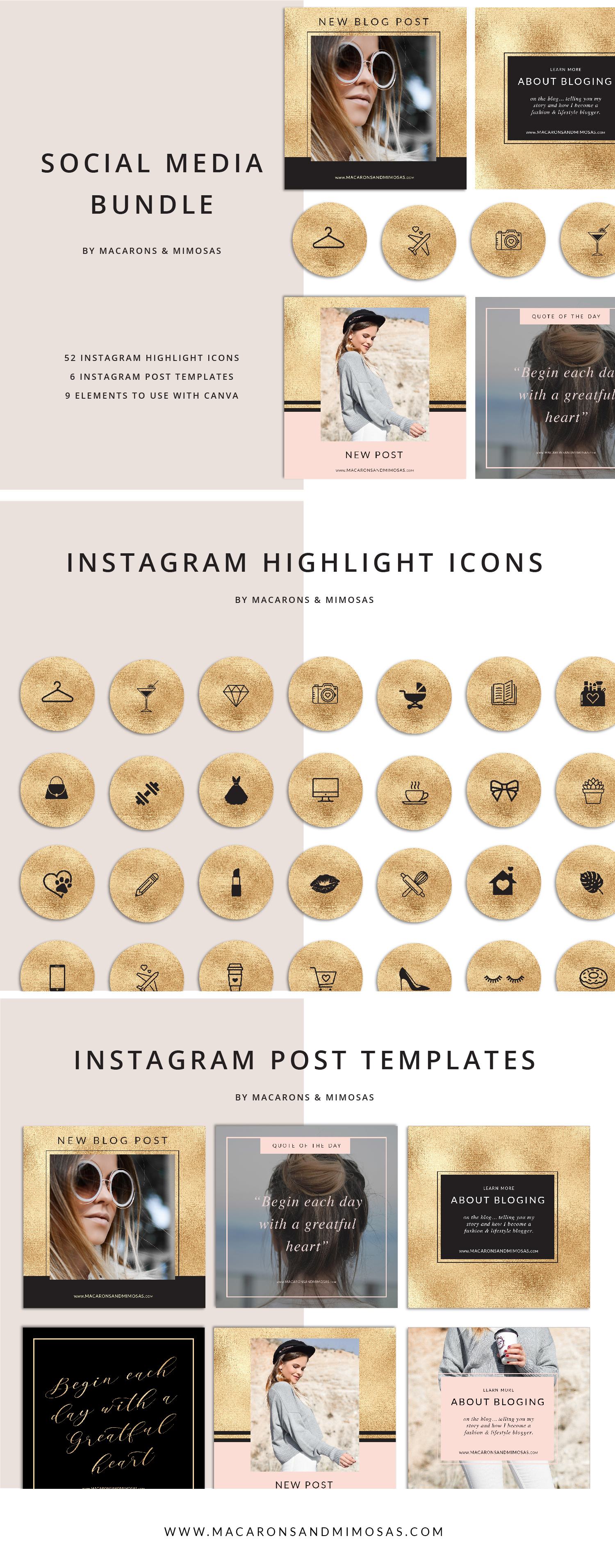 1500x3823 Gold Instagram Story Highlights Icons Macarons And Mimosas