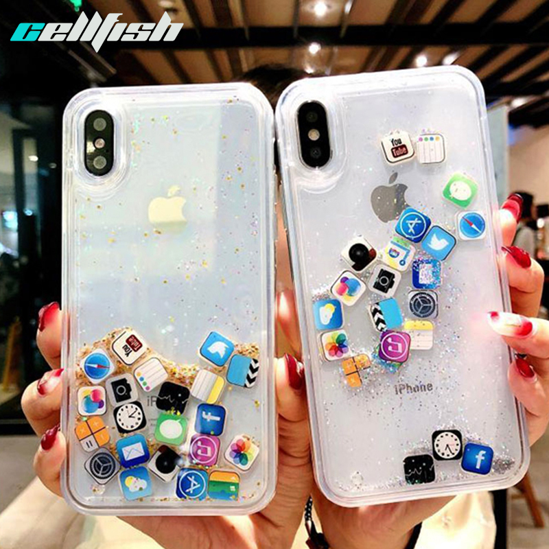 800x800 Cute App Icon Liquid Phone Case For Iphone Xs Max Xr Glitter