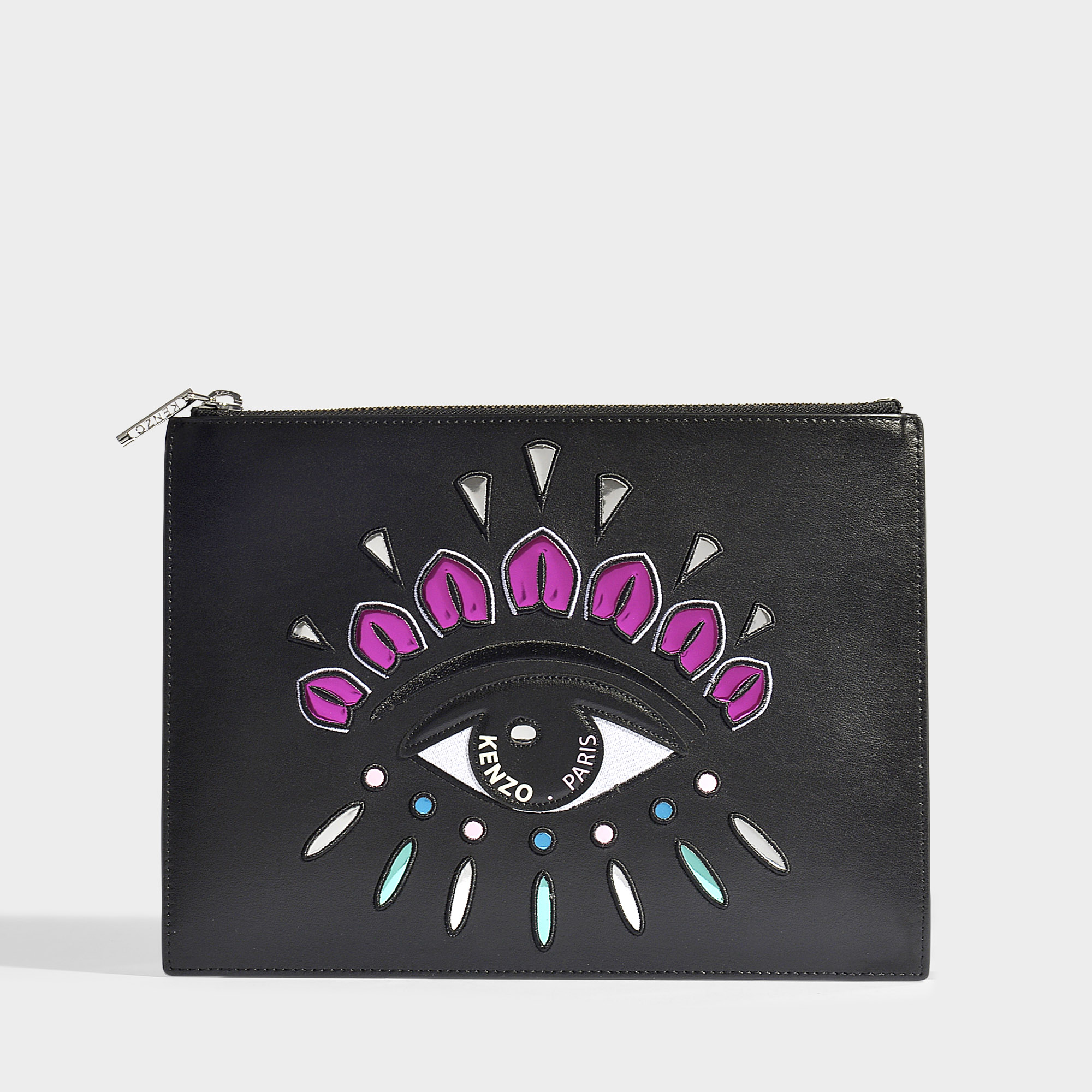 2000x2000 Kenzo Women Icon Pouch In Black Calfskin Zip One Flat Pocket