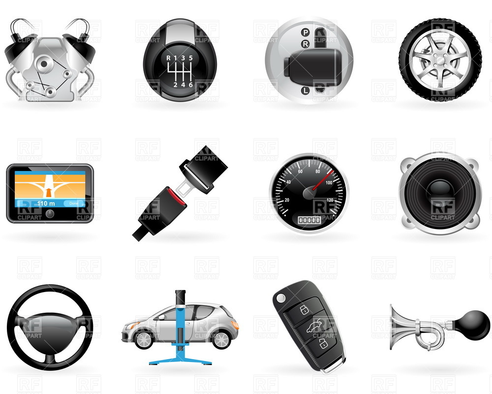 1000x800 Car Options, Accessories And Features Icon Set Vector Image