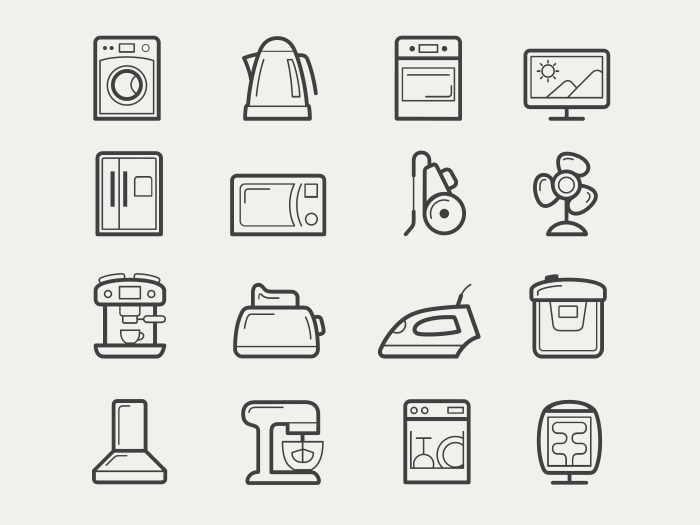 700x525 Home Appliances Vector Icon Set Line Style