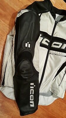 225x400 Icon Arc Men's Motorcycle Jacket Silver Black, Sz M