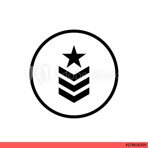 500x500 Military Rank Vector Icon, Army Badge Symbol Simple, Flat Design