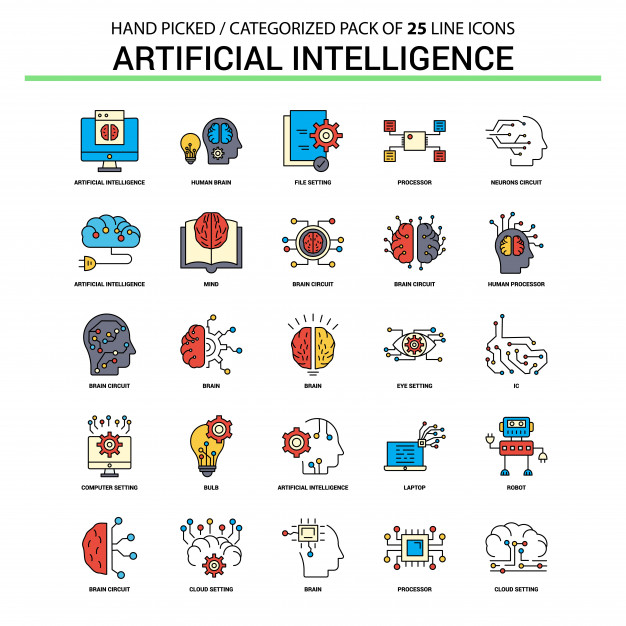 626x626 Artificial Intelligence Flat Line Icon Set