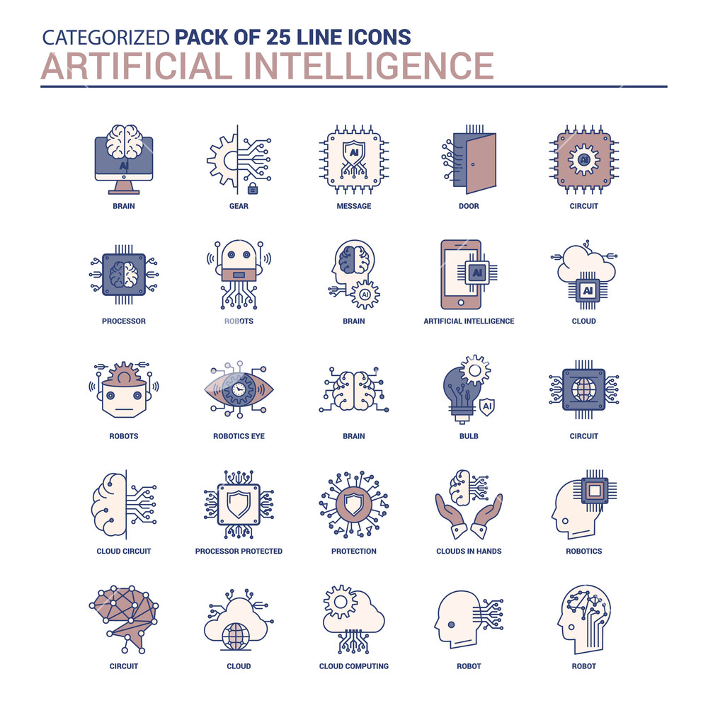 1000x1000 Vintage Artificial Intelligence Icon Set