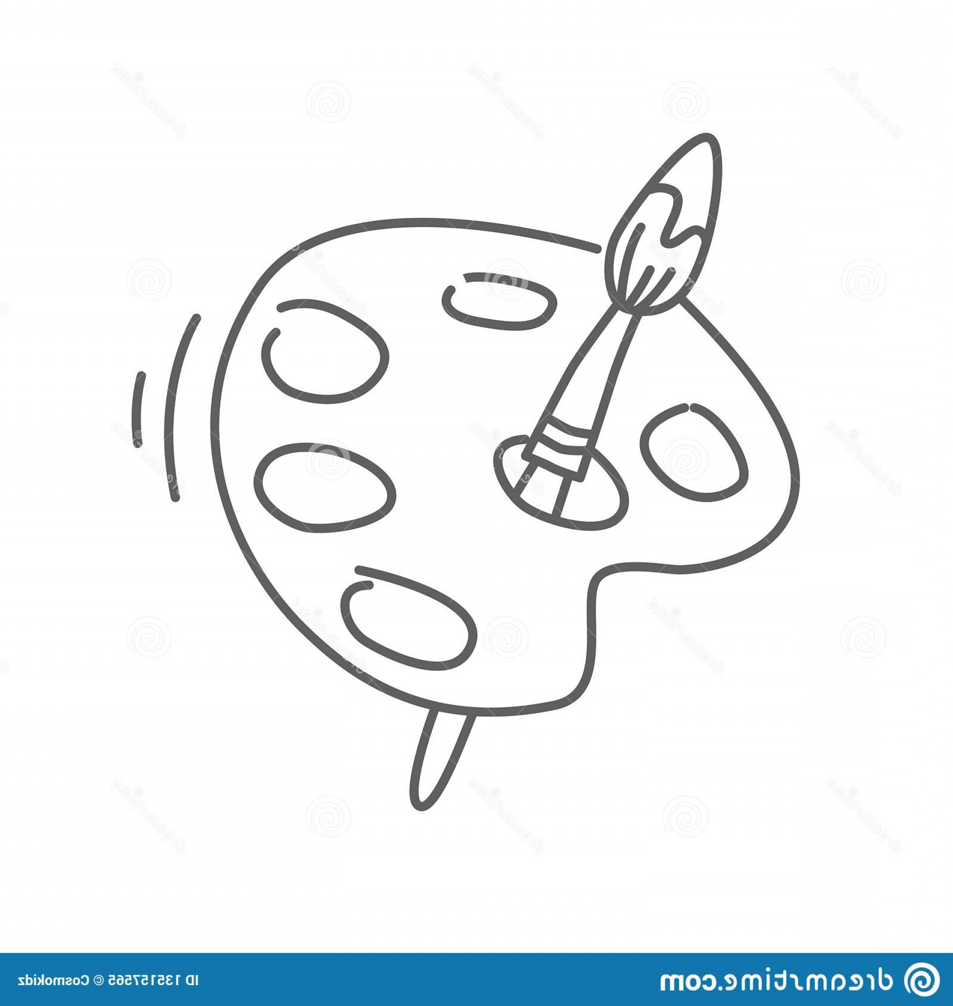 1920x2026 Artists Palette Brush Vector Doodle Icon Isolated White Hand Drawn