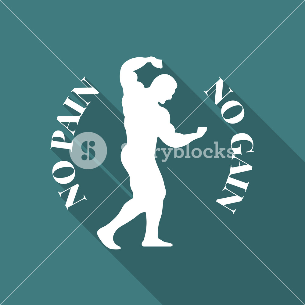 Icon Athlete With Text No Pain, No Gain, Long Diagonal Shadow 1000x1000 Icon Athlete With Text No Pain, No Gain, Long Diagonal Shadow