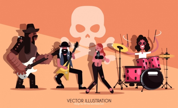 600x365 Rock Band Advertising Background Performers Icon Cartoon