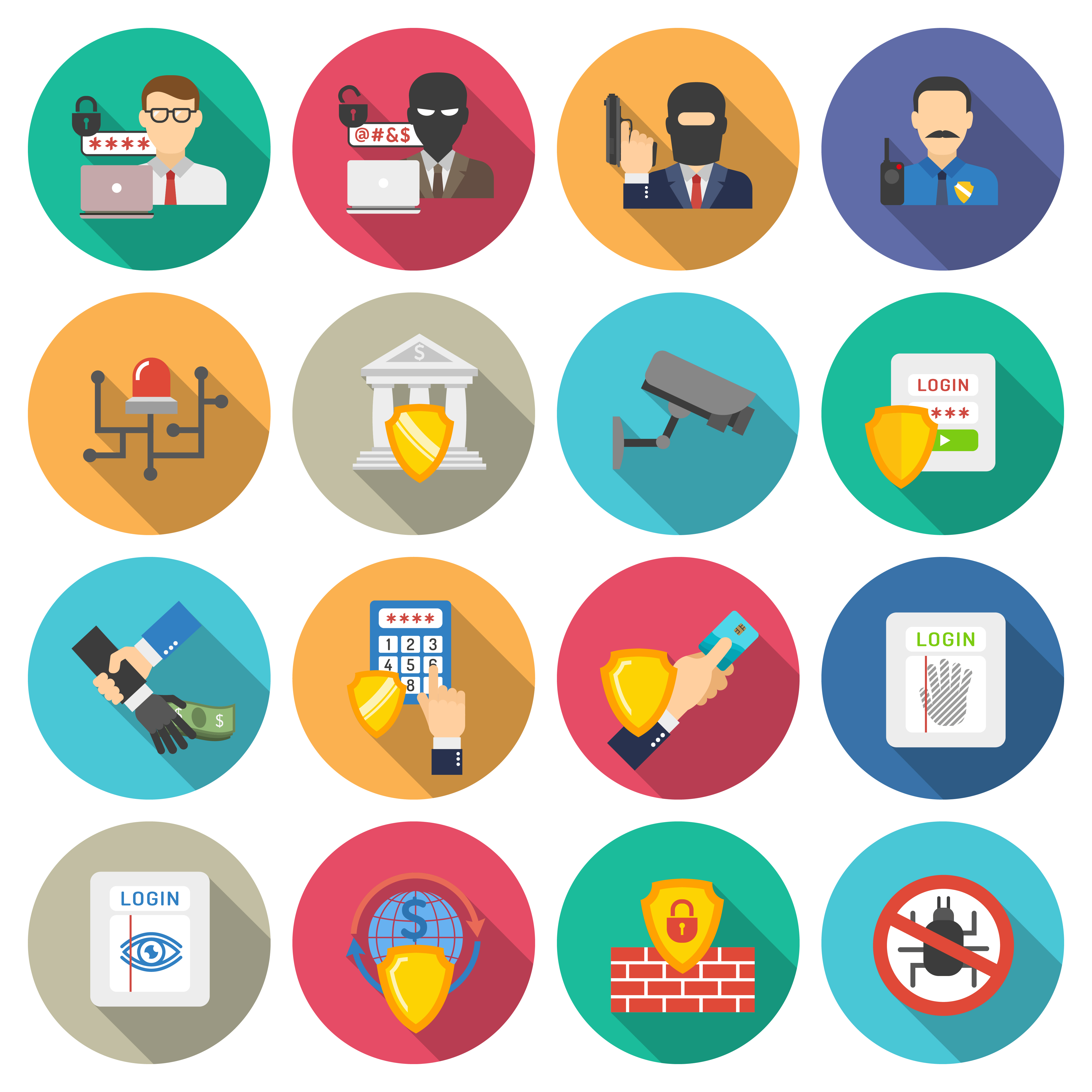 4500x4500 Bank Security Flat Icons Set