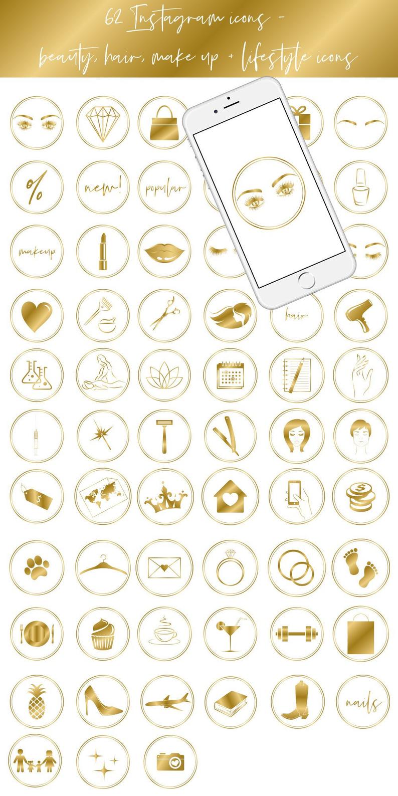 794x1588 Instagram Story Highlight Icons Beauty Makeup Gold And Etsy