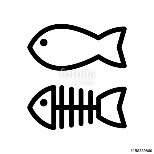 500x500 Fish And Skeleton Simple Vector Icon Black And White Illustration