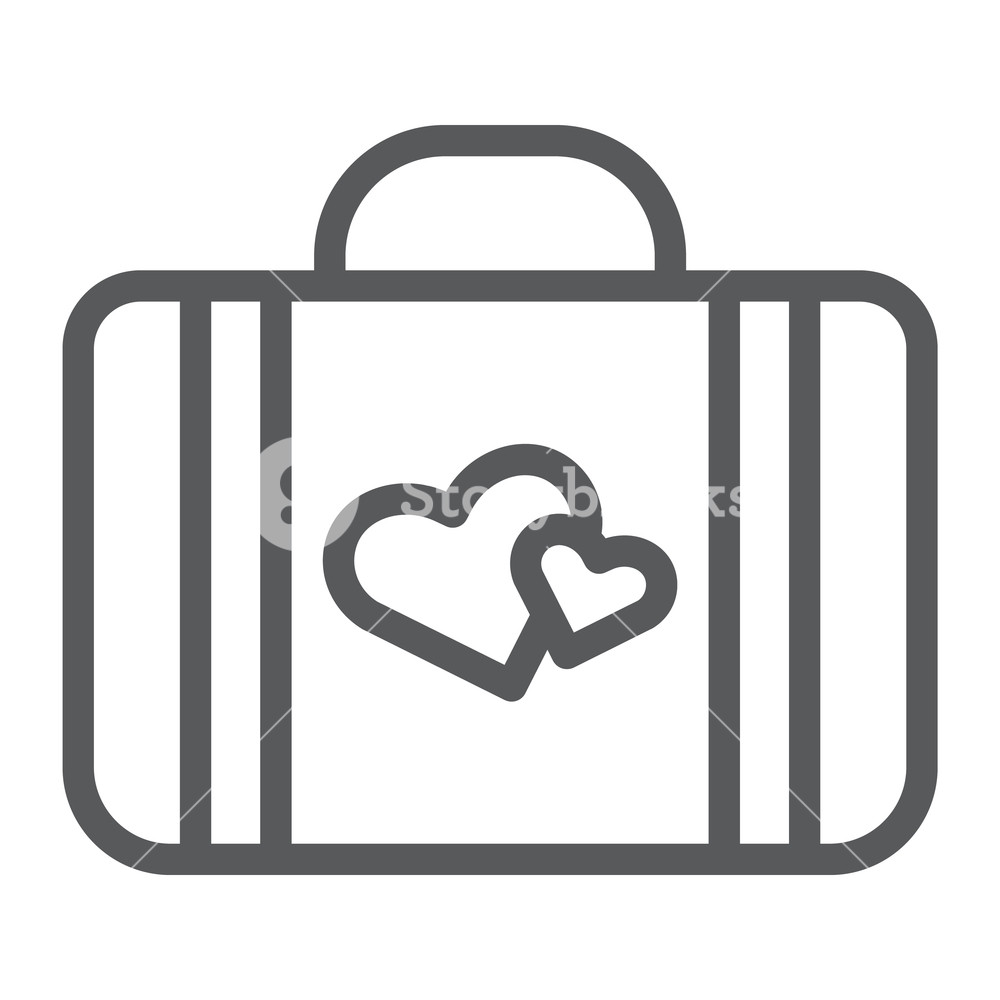 1000x1000 Honeymoon Line Icon, Briefcase And Love, Baggage With Hearts Sign