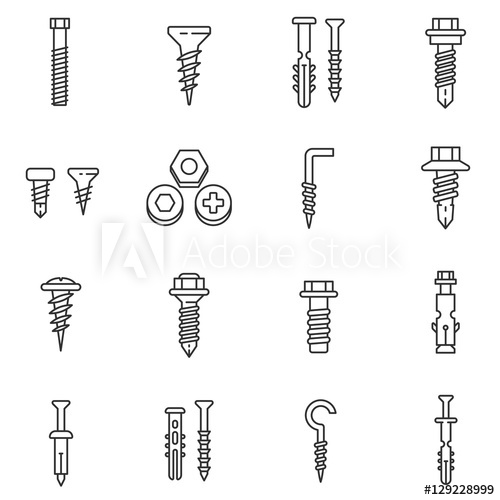 Fastener Icons Set Bolts, Nuts And Screws, Thin Line Design 500x500 Fastener Icons Set Bolts, Nuts And Screws, Thin Line Design