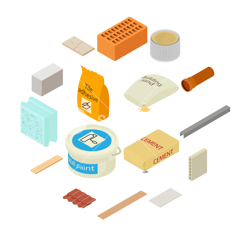Building Materials Icons Set Isometric Illustration 1000x1000 Building Materials Icons Set Isometric Illustration