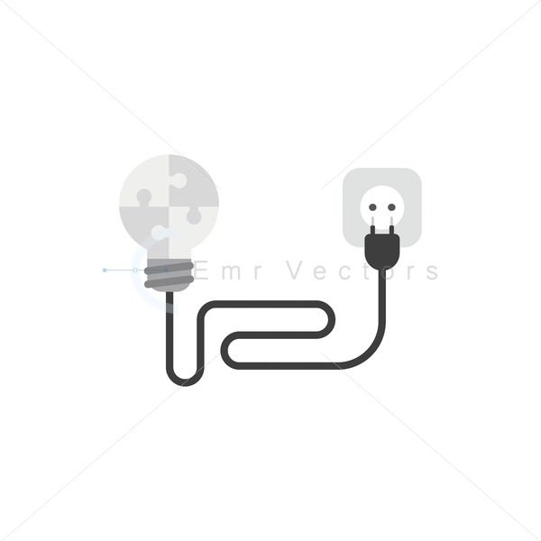 600x600 Vector Puzzle Light Bulb With Cable, Plug And Socket Icon Concept